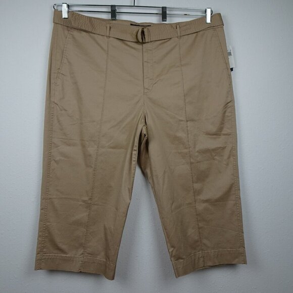 Ralph Lauren Cropped Pants Women's Plus Size 22W Beige Belted Capri Stretch - Picture 1 of 10